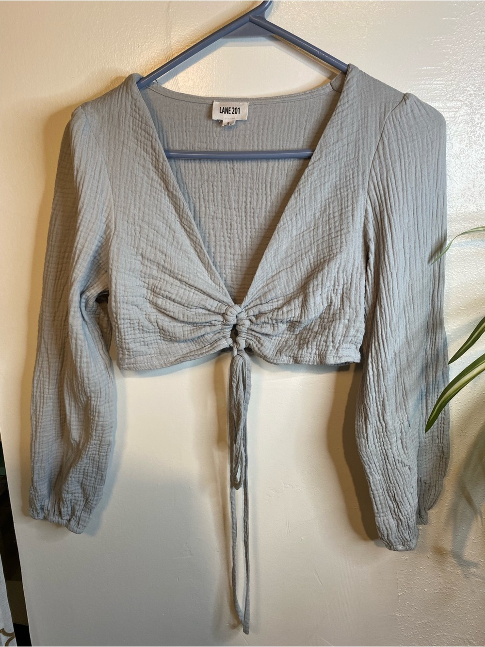 Light Gray Tie-Front Crop Top - Size S